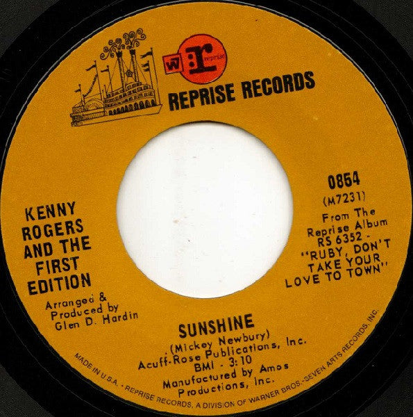 Kenny Rogers And The First Edition* : Ruben James / Sunshine (7", Single, Styrene, Pit)
