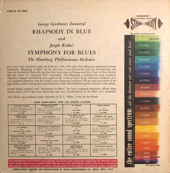 The Hamburg Philharmonia Orchestra* : George Gershwin's Immortal Rhapsody In Blue / Joseph Kuhn's Symphony For Blues (LP, Album)