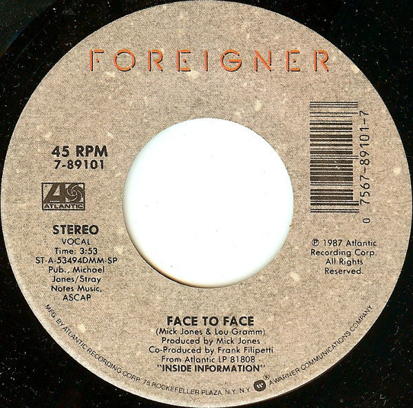 Foreigner : I Don't Want To Live Without You (7", Single, Spe)