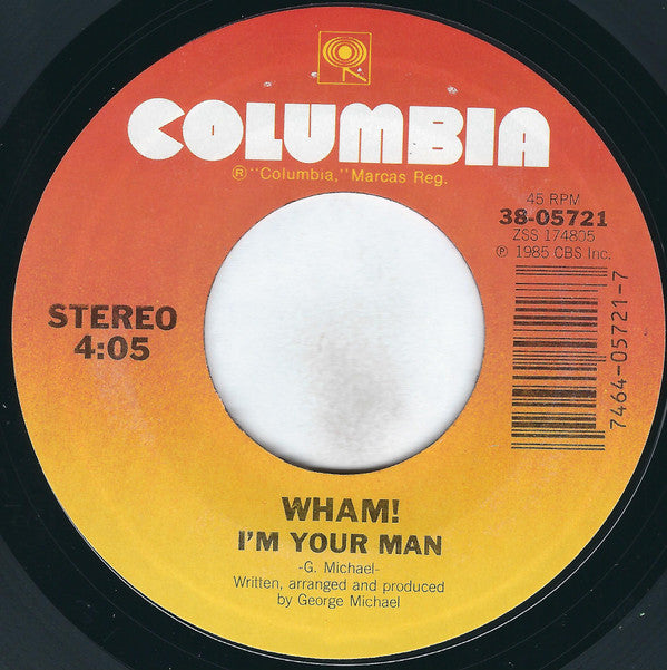 Wham! : I'm Your Man (7", Single, Styrene, Car)