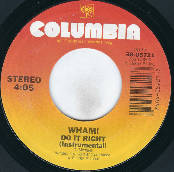 Wham! : I'm Your Man (7", Single, Styrene, Car)