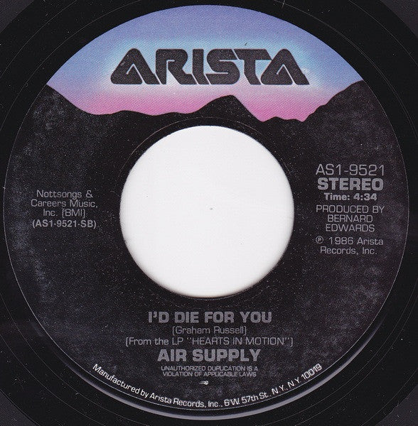 Air Supply : Lonely Is The Night (7", Single)