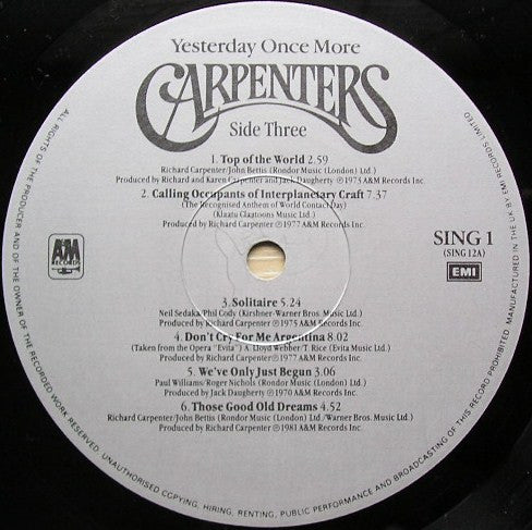 Carpenters : Yesterday Once More (2xLP, Comp)