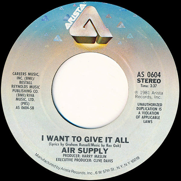 Air Supply : The One That You Love (7", Single, Styrene, Pit)