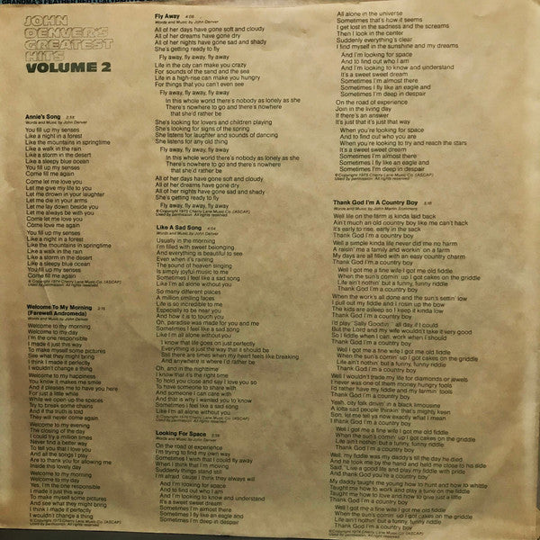 John Denver : John Denver's Greatest Hits Vol. 2 (LP, Comp, RE, Ind)