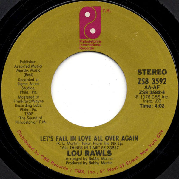 Lou Rawls : You'll Never Find Another Love Like Mine / Let's Fall In Love All Over Again (7", Single, Styrene, Ter)