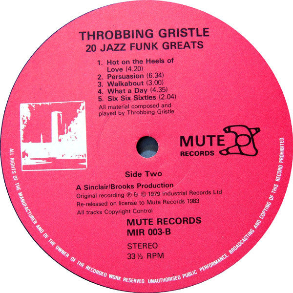 Throbbing Gristle : 20 Jazz Funk Greats (LP, Album, RE)