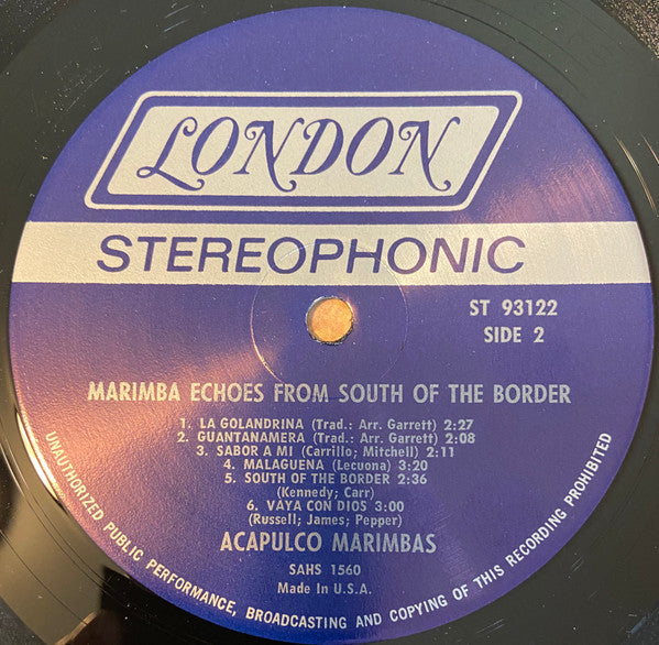 Acapulco Marimbas : Marimba Echoes From South Of The Border (LP)