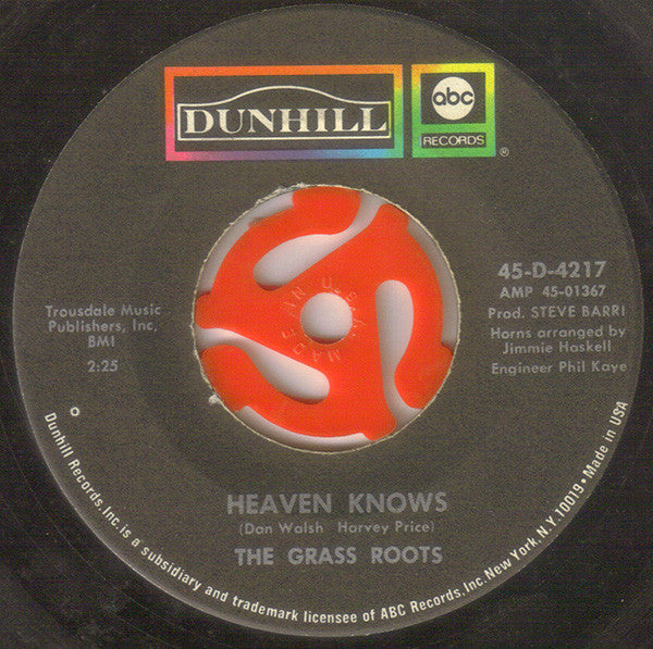 The Grass Roots : Heaven Knows / Don't Remind Me (7", Single)