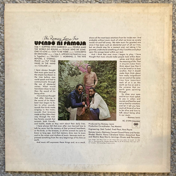 The Ramsey Lewis Trio : Upendo Ni Pamoja (LP, Album, Pit)