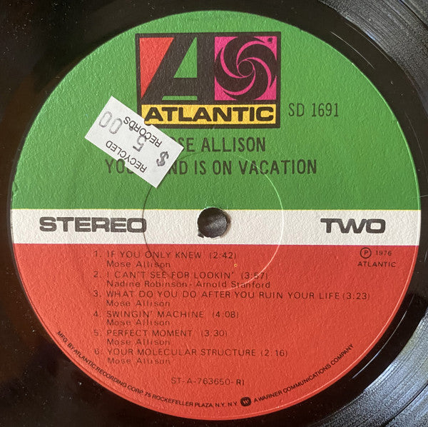 Mose Allison : Your Mind Is On Vacation (LP, Album, RI )