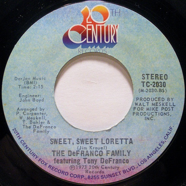 The DeFranco Family Featuring Tony DeFranco : Heartbeat, It's A Lovebeat (7", Single, Styrene)