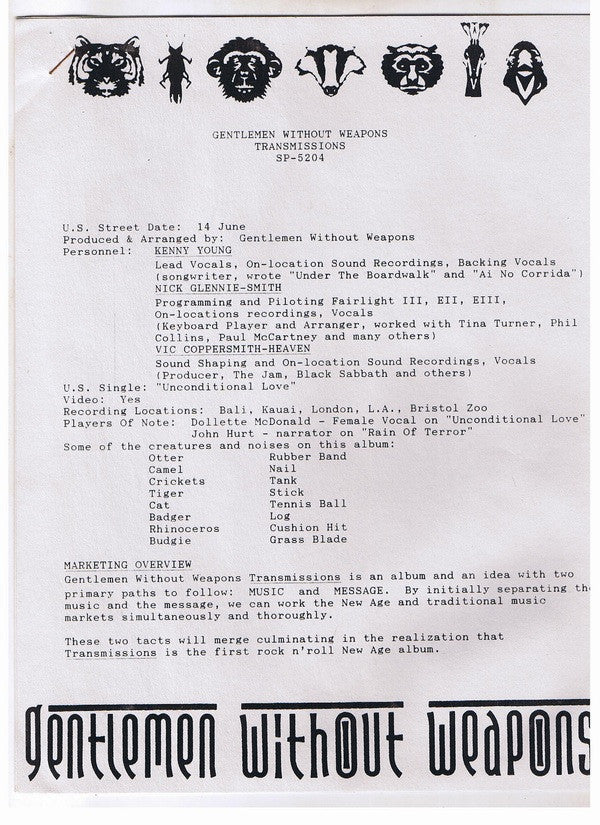 Gentlemen Without Weapons : Transmissions (LP, Album)