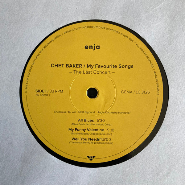 Chet Baker : My Favourite Songs - The Last Great Concert (LP, Album, RE)