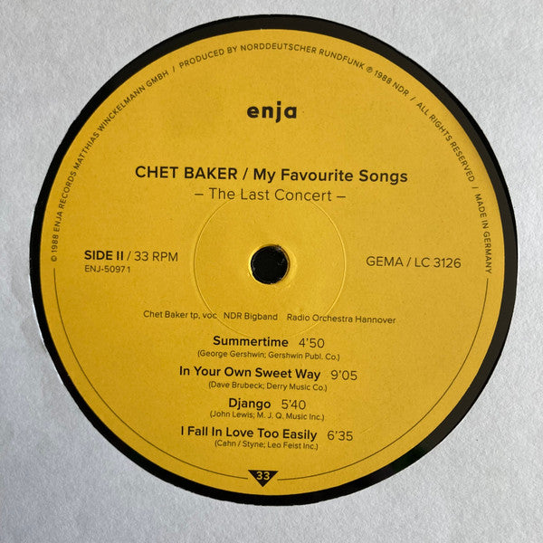 Chet Baker : My Favourite Songs - The Last Great Concert (LP, Album, RE)