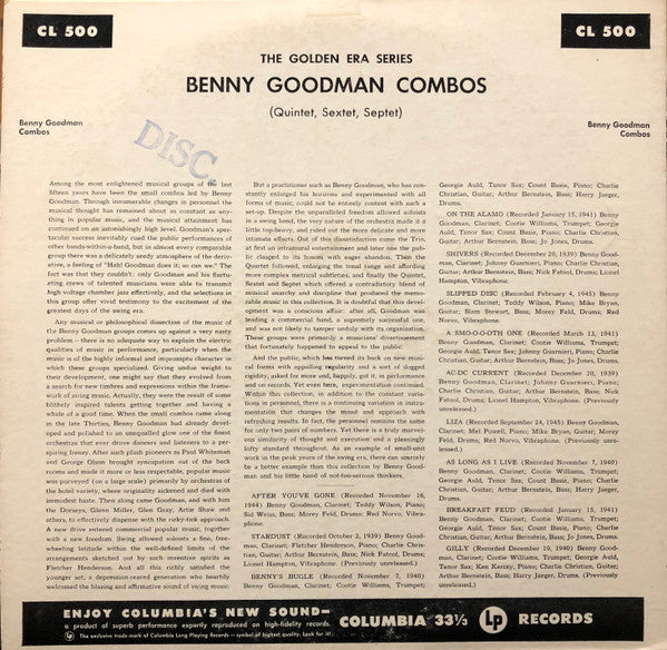 Benny Goodman : Benny Goodman Combos (LP, Comp, Mono, RE, Hol)