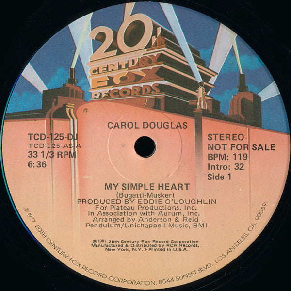 Carol Douglas : My Simple Heart (12", Promo)