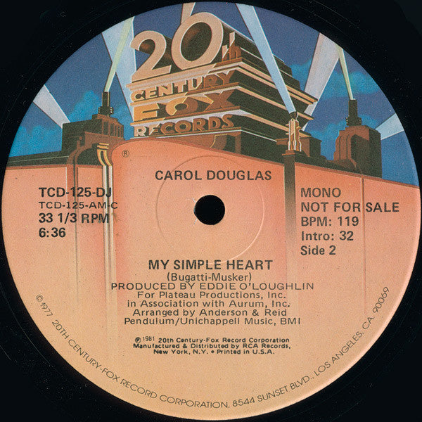 Carol Douglas : My Simple Heart (12", Promo)