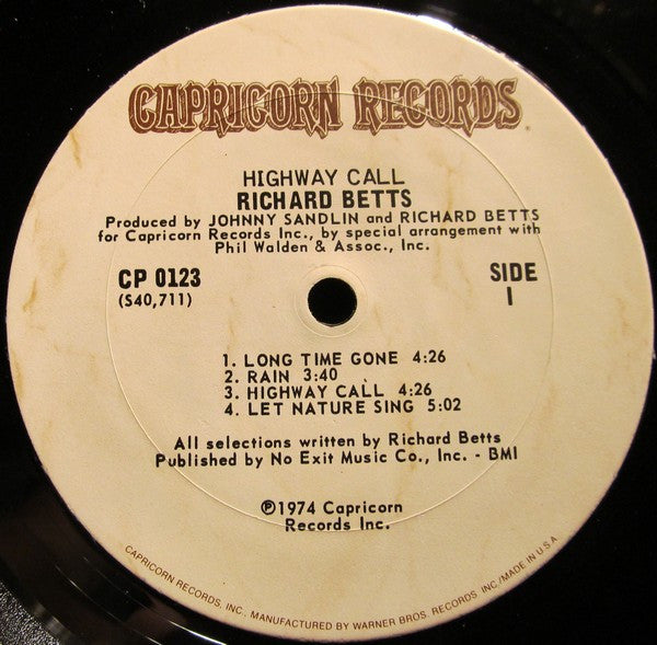 Richard Betts* : Highway Call (LP, Album, San)