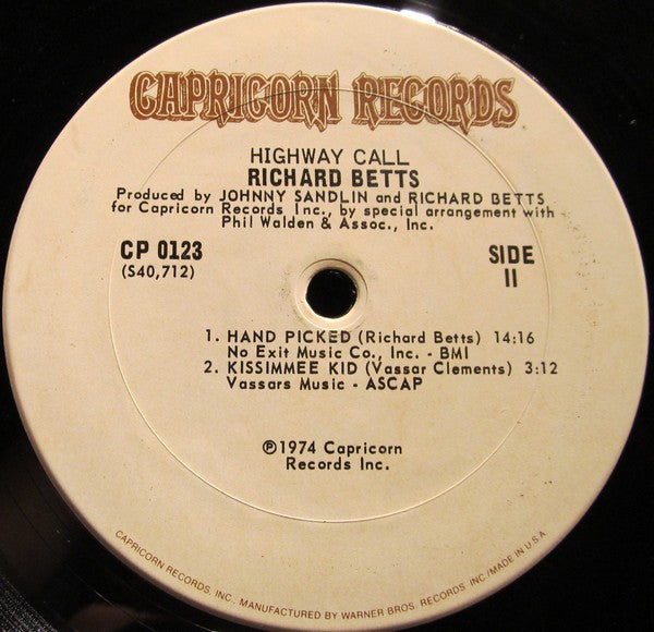 Richard Betts* : Highway Call (LP, Album, San)