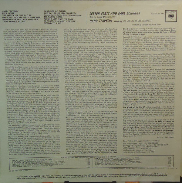 Flatt & Scruggs And The Foggy Mountain Boys : Hard Travelin' (LP, Album, Mono, Pit)