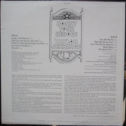 Waylon Jennings : Honky Tonk Heroes (LP, Album, RCA)