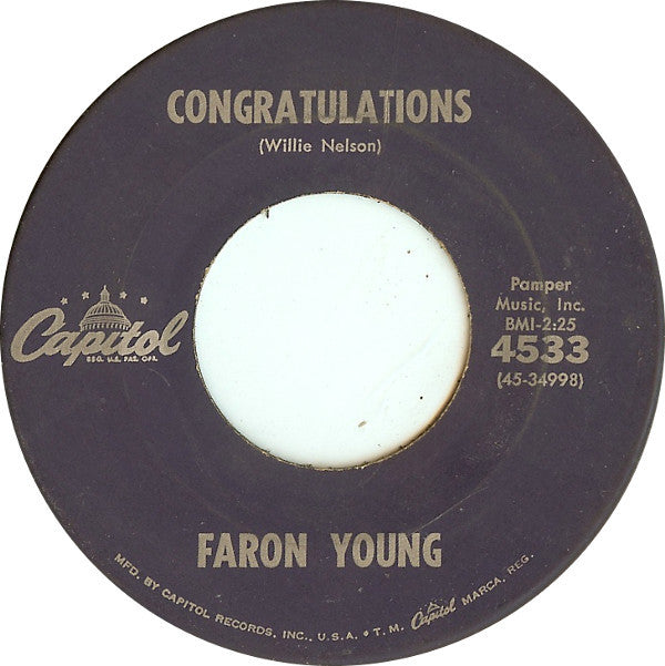 Faron Young : Hello Walls / Congratulations (7", Single, Scr)
