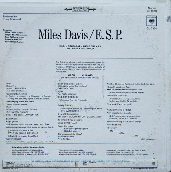 Miles Davis : E.S.P. (LP, RE, San)