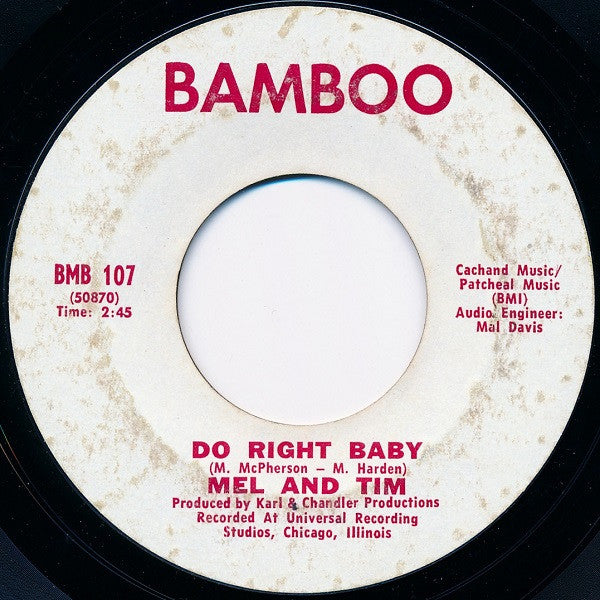 Mel And Tim* : Backfield In Motion / Do Right Baby (7", Single, Ter)