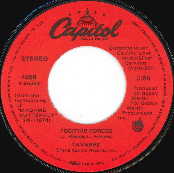 Tavares : Never Had A Love Like This Before / Positive Forces (7", Single, Win)