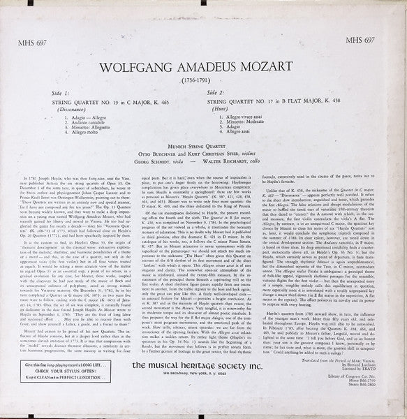 Wolfgang Amadeus Mozart, Munich String Quartet* : String Quartet No. 19 & No. 17 (LP)