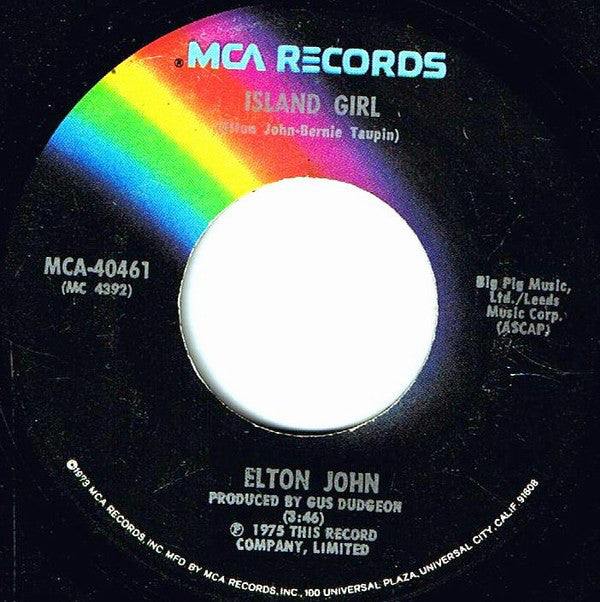 Elton John : Island Girl (7", Single, Glo)