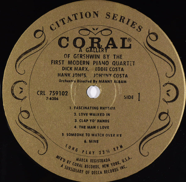 The First Modern Piano Quartet, Manny Albam And His Orchestra : A Gallery Of Gershwin (LP, Album, Glo)