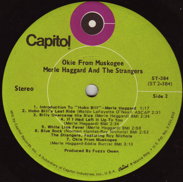 Merle Haggard And The Strangers (5) : Okie From Muskogee (Recorded "Live" In Muskogee, Oklahoma) (LP, Album, Jac)