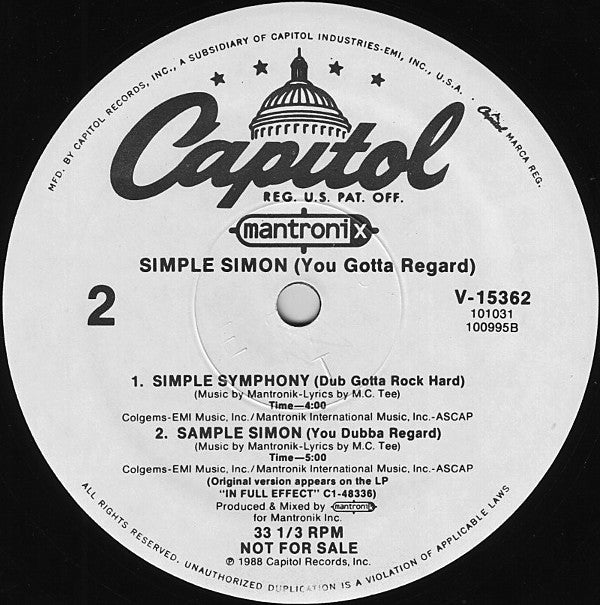 Mantronix : Simple Simon (You Gotta Regard) (12", Promo)