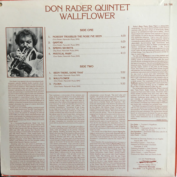 Don Rader Quintet : Wallflower (LP, Album)