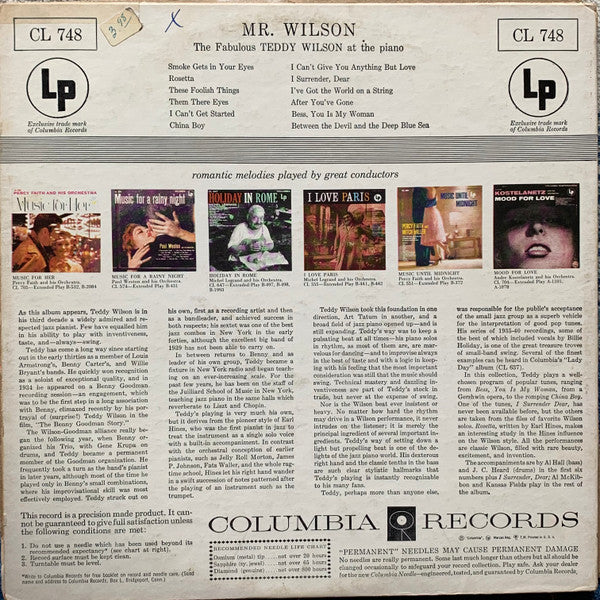 Teddy Wilson : Mr. Wilson (The Fabulous Teddy Wilson At The Piano) (LP, Album, Comp, Mono, Hol)