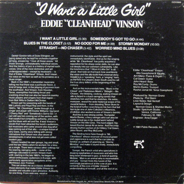 Eddie "Cleanhead" Vinson : I Want A Little Girl (LP, Album, Red)