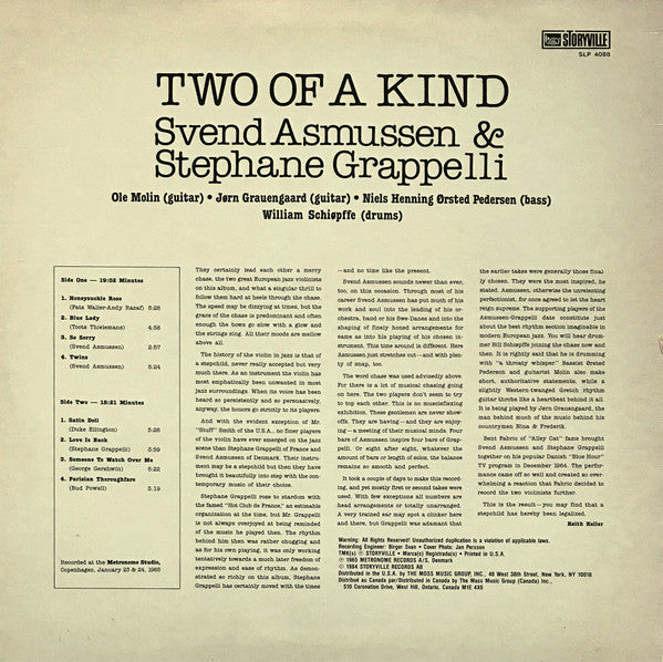 Svend Asmussen & Stephane Grappelli* : Two Of A Kind (LP, Album, RE)