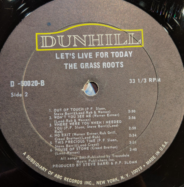 The Grassroots* : Let's Live For Today (LP, Mono)