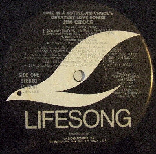 Jim Croce : Time In A Bottle Jim Croce's Greatest Love Songs (LP, Comp)