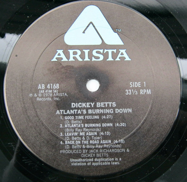 Dickey Betts & Great Southern : Atlanta's Burning Down (LP, Album, Ter)