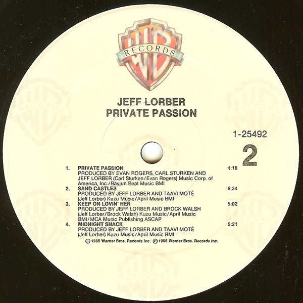 Jeff Lorber Featuring Karyn White And Michael Jeffries : Private Passion (LP, Album, Spe)