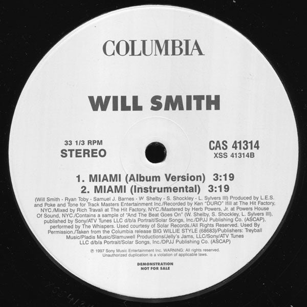 Will Smith : Miami (12", Promo)