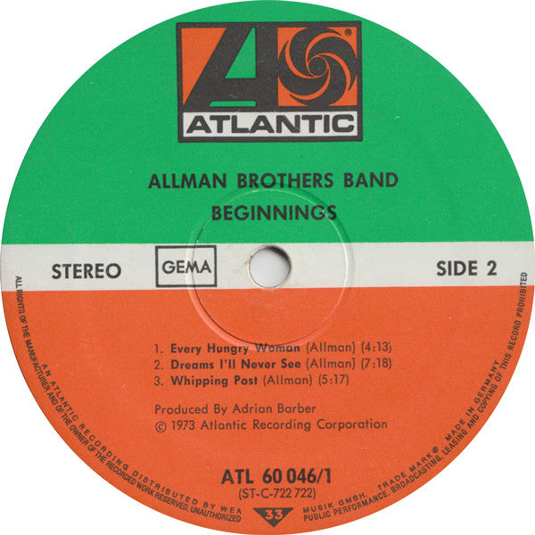 Allman Brothers Band* : Beginnings (LP, Album, RE + LP, Album, RE + Comp, Gat)