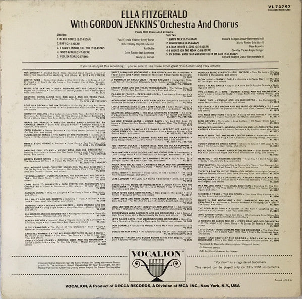 Ella Fitzgerald With Gordon Jenkins' Orchestra And Chorus* : Ella Fitzgerald With Gordon Jenkins' Orchestra And Chorus (LP, Comp, Abr)