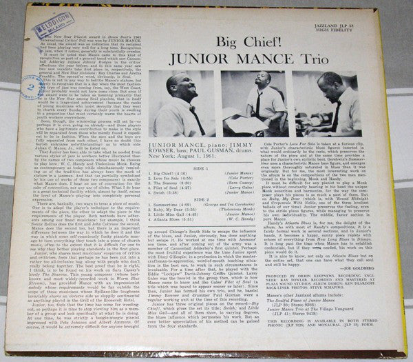 The Junior Mance Trio* : Big Chief! (LP, Album, Mono)