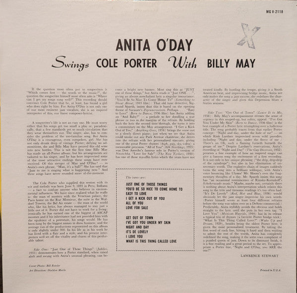 Anita O'Day With Billy May : Swings Cole Porter (LP, Album, Mono)
