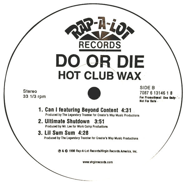 Do Or Die : Hot Club Wax (12", Promo, Smplr)