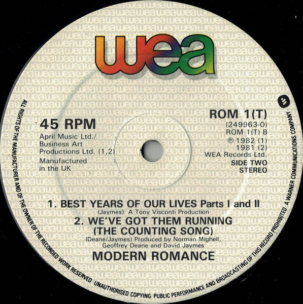 Modern Romance : Best Years Of Our Lives (Parts 1 & 2) (12", Single)